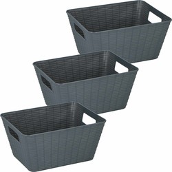 3x Grijze plastic opbergmanden rechthoekig 26 x 20 x 13 cm - Opbergmanden