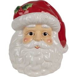 Clayre & Eef Voorraadpot Deksel Kerstman 19x18x22 cm Wit Rood Keramiek