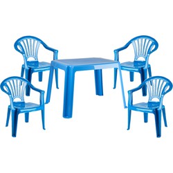 Kunststof kindertuinset tafel met 4 stoelen blauw - Kinderstoelen