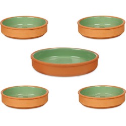 Set 5x tapas/creme brulee schaaltjes - terra/groen - 4x 16 cm/1x 23 cm - Snack en tapasschalen