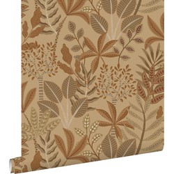 ESTAhome behang bladeren donker beige en terracotta - 50 x 900 cm - 139815