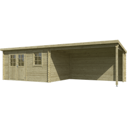 Blokhut met overkapping Aida 760x275 Olijfgroen Geimpregneerd