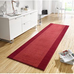 Loper Designer Velours - Lijstmotief / Kader - Laagpolig - Rood - 80x300 cm