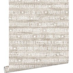 ESTAhome behang zomerse quotes donker beige - 53 cm x 10,05 m - 148640