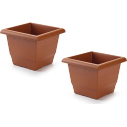 2x stuks plantenbak terra cotta vierkant 26 x 26 x 20 cm - Plantenbakken