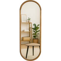 MISOU Wandspiegel - Hout - Ovaal - Spiegel - Badkamer - 115x36cm - Slaapkamer - Woondecoratie - Wanddecoratie - Miroir Mural - AURUM
