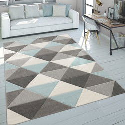 Laagpolig Vloerkleed Lareva - Geo Design - Turquoise - 240x330 cm