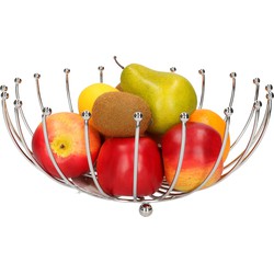 Fruitschaal/fruitmand rond zilver metaal 32 cm - Fruitschalen