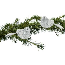 2x stuks decoratie vogels op clip glitter zilver 12 cm - Kersthangers