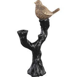 PTMD Rezza Black metal candleholder with gold bird on t