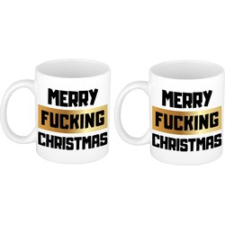 2x stuks kerst kado bekers / mokken Merry Fucking Christmas 300 ml - Bekers