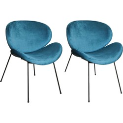 PTMD Janne Velvet Stoelen - 62x56x75 cm - Fluweel - Blauw - Set van 2