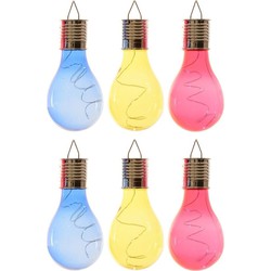 6x Buitenlampen/tuinlampen lampbolletjes/peertjes 14 cm blauw/geel/rood - Buitenverlichting