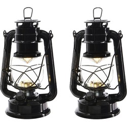 Lumineo Stormlantaarn - set 4x - LED licht - zwart - 24 cm - Campinglamp/campinglicht - Lantaarns
