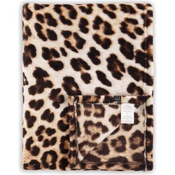 Zo Home Flanel Fleece Plaid Leopard - brown - 140x200