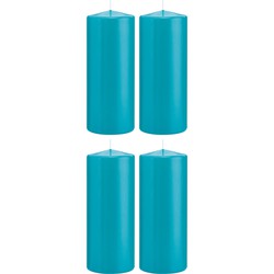 4x Kaarsen turquoise blauw 8 x 20 cm 119 branduren sfeerkaarsen - Stompkaarsen