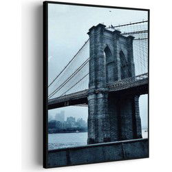 Muurwerken Akoestisch Schilderij - Brooklyn Bridge New York Zwart Wit - Geluidsdempend Wandpaneel - Wanddecoratie - Geluidsisolatie - PRO (AW 0.90) XXL (107X150)