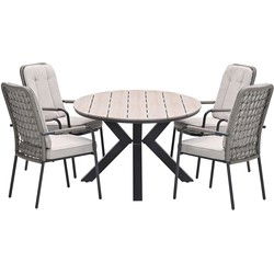 Garden Impressions Aleria tuinset 5-delig taupe - Tulli tuintafel 180x115 cm - light teak vironwood