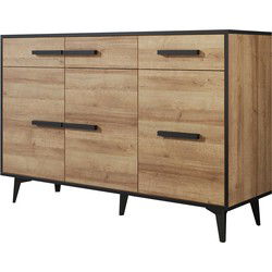 Meubella - Dressoir Frey - Licht eiken - Zwart - 135 cm