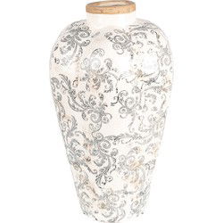Clayre & Eef Vaas Ø 24x40 cm Beige Grijs Keramiek Bloemen
