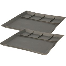 Svenska Living set van 4x stuks fondueborden/gourmetborden 5-vaks zwart aardewerk 24 cm - Gourmetborden