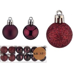 Krist+ kerstballen - 12x stuks - wijn/bordeaux rood - kunststof - 3 cm - Kerstbal