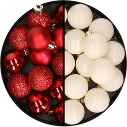36x stuks kunststof kerstballen rood en wol wit 3 en 4 cm - Kerstbal