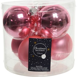 24x stuks glazen kerstballen lippenstift roze 8 cm mat/glans - Kerstbal