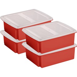 Sunware set van 4x opslagboxen kunststof 17 liter rood 45 x 36 x 14 cm met deksel - Opbergbox