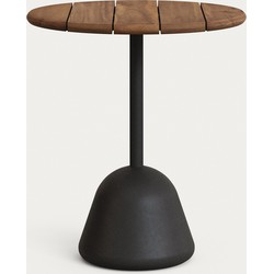 Kave Home - Saura tafel van zwart geschilderd metaal en acacia met walnoot afwerking 75xØ70cm FSC 100%