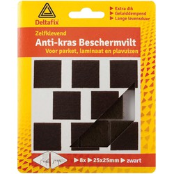 Deltafix Anti-krasvilt - 8x - zwart - 25 x 25 mm - vierkant - zelfklevend - meubel beschermvilt - Meubelviltjes