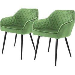 Eetkamerstoel set van 2 diamond quilting met rugleuning en armleuningen sage Keukenstoel met microvezel fluwelen bekleding ML design
