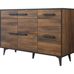 Meubella Dressoir Frey - Donker eiken - Zwart - 135 cm