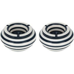 Excellent Houseware Stormasbak gestreept - 2x - Donkergrijs/wit - Dia 14 cm - keramiek - Asbakken