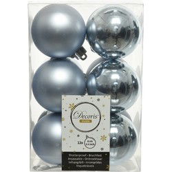 12x Kunststof kerstballen glanzend/mat licht grijsblauwe 6 cm kerstboom versiering/decoratie - Kerstbal