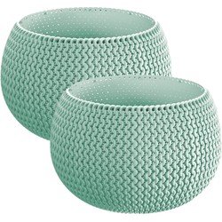 Set van 2x stuks plantenpotten/bloempotten kunststof dia 14.5 cm en hoogte 11 cm mintgroen - Plantenpotten