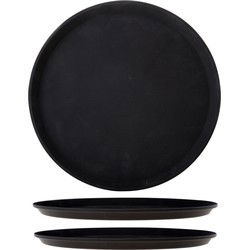 Cosy & Trendy horeca dienblad antislip rond - 3x - zwart - D35 cm - kunststof - Dienbladen
