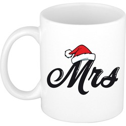 Mrs kerstmuts cadeau mok / beker wit voor dames 300 ml - Bekers