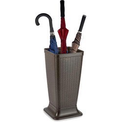 Plasticforte Paraplubak/parapluhouder - bruin - rotan gevlochten kunststof - D26 x H52 cm - Paraplubakken