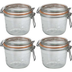 4x Luchtdichte weckpotten transparant glas 500 ml - Weckpotten