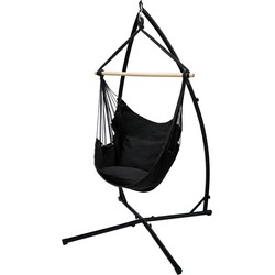 Hangstoel van katoen/hard hout, antraciet, belastbaar tot 120 kg met metalen frame 210 cm incl. twee kussens