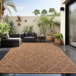 Skanda Home Outdoor - Binnen en Buiten Vloerkleed - Geruit Design - Terra - Tapijt voor Tuin Terras Balkon- 140x200 CM