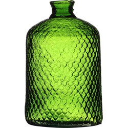 Natural Living Bloemenvaas Scubs Bottle - groen geschubt transparant - glas - D18 x H31 cm - Vazen