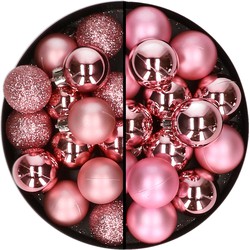 30x stuks kunststof kerstballen bubblegum roze 3 en 4 cm - Kerstbal