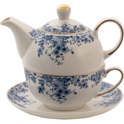 Clayre & Eef Tea for One  400 ml Blauw Porselein Bloemen Theepot set