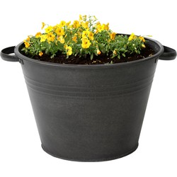 Mega Collections plantenpot/bloempot Farmer - zink - zwart - D31 X H21 cm - IJzeren emmer / teil