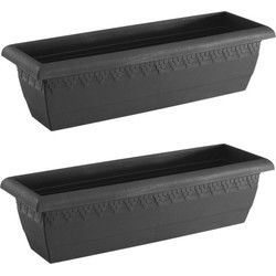 Hega Hogar Plantenbak - 2x - antraciet - rechthoekig - 60x20 cm - Plantenbakken