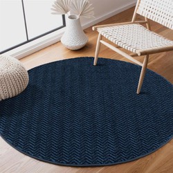 Rond Laagpolig vloerkleed - Junius Modern Effen Motief Blauw - 200 X 200 CM