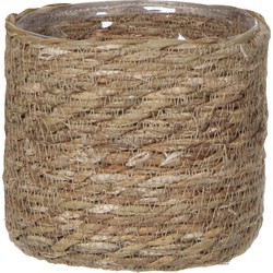 Mica Decorations Plantenmand - rotan - naturel met bruin - 14 cm - Plantenpotten