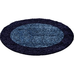 Tapijtenloods Basic Rond Shaggy Kader vloerkleed Blauw Hoogpolig- 200 CM ROND